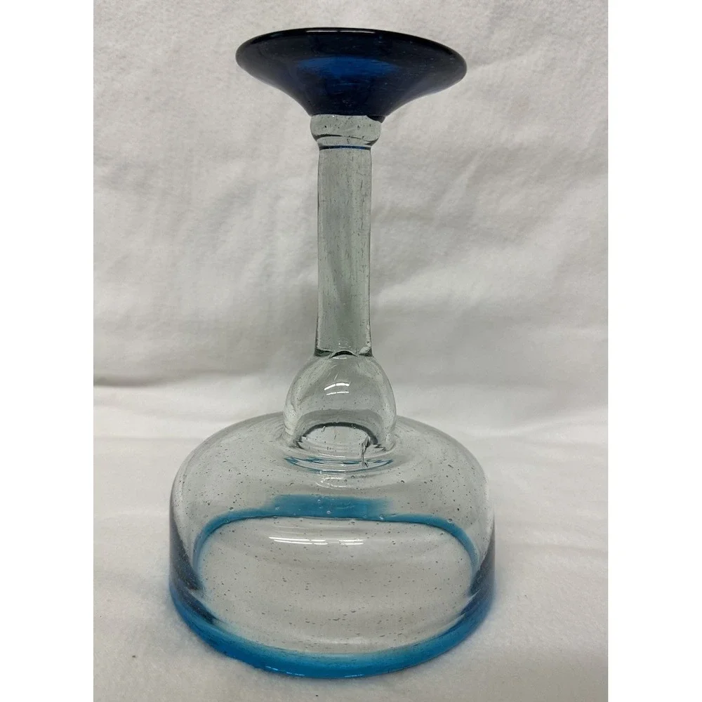 Mexican Margarita Glass Turquoise Blue Rim Navy Base 7.5